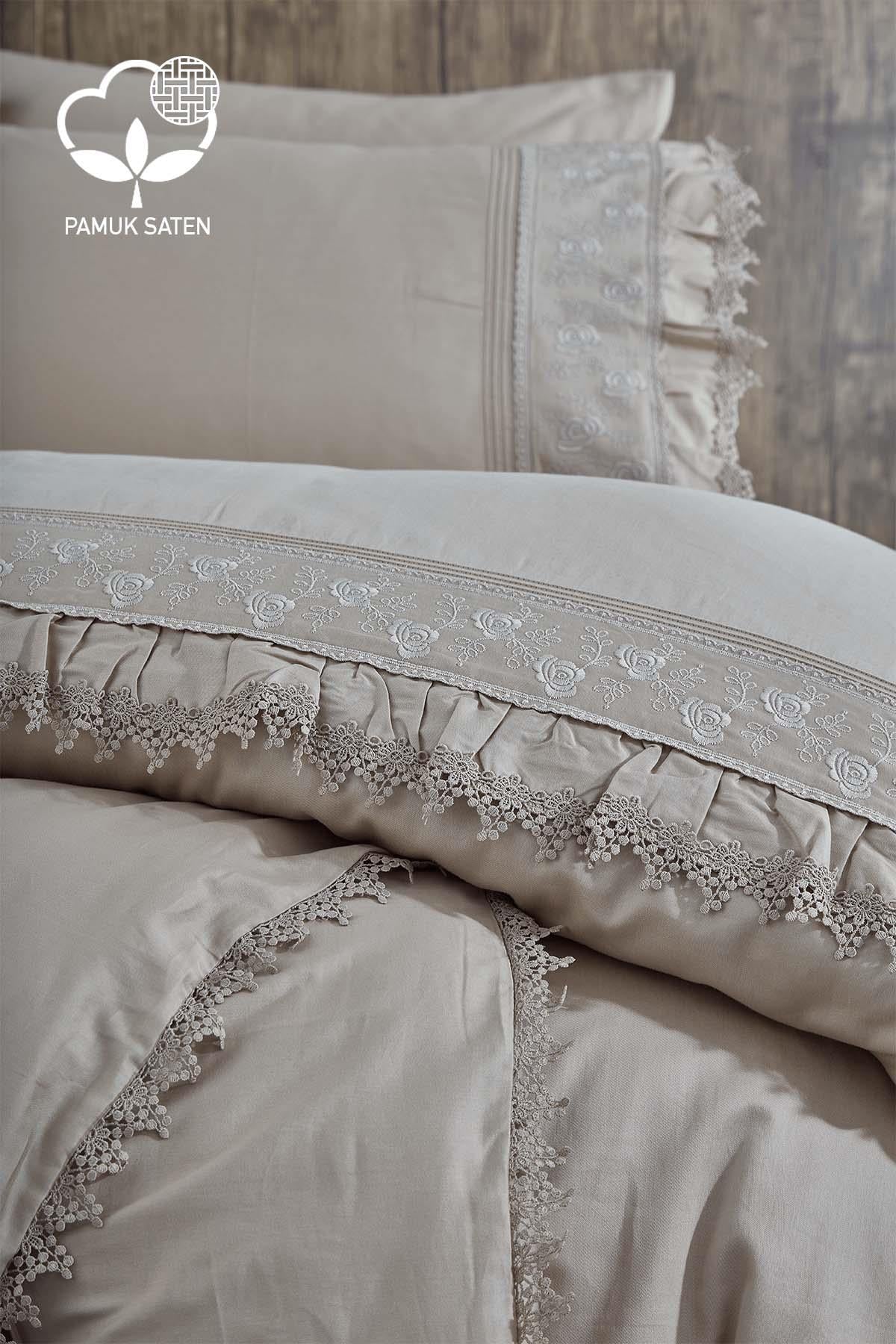 Alina Lace Cotton Satin Double 6-Piece Duvet Cover Set