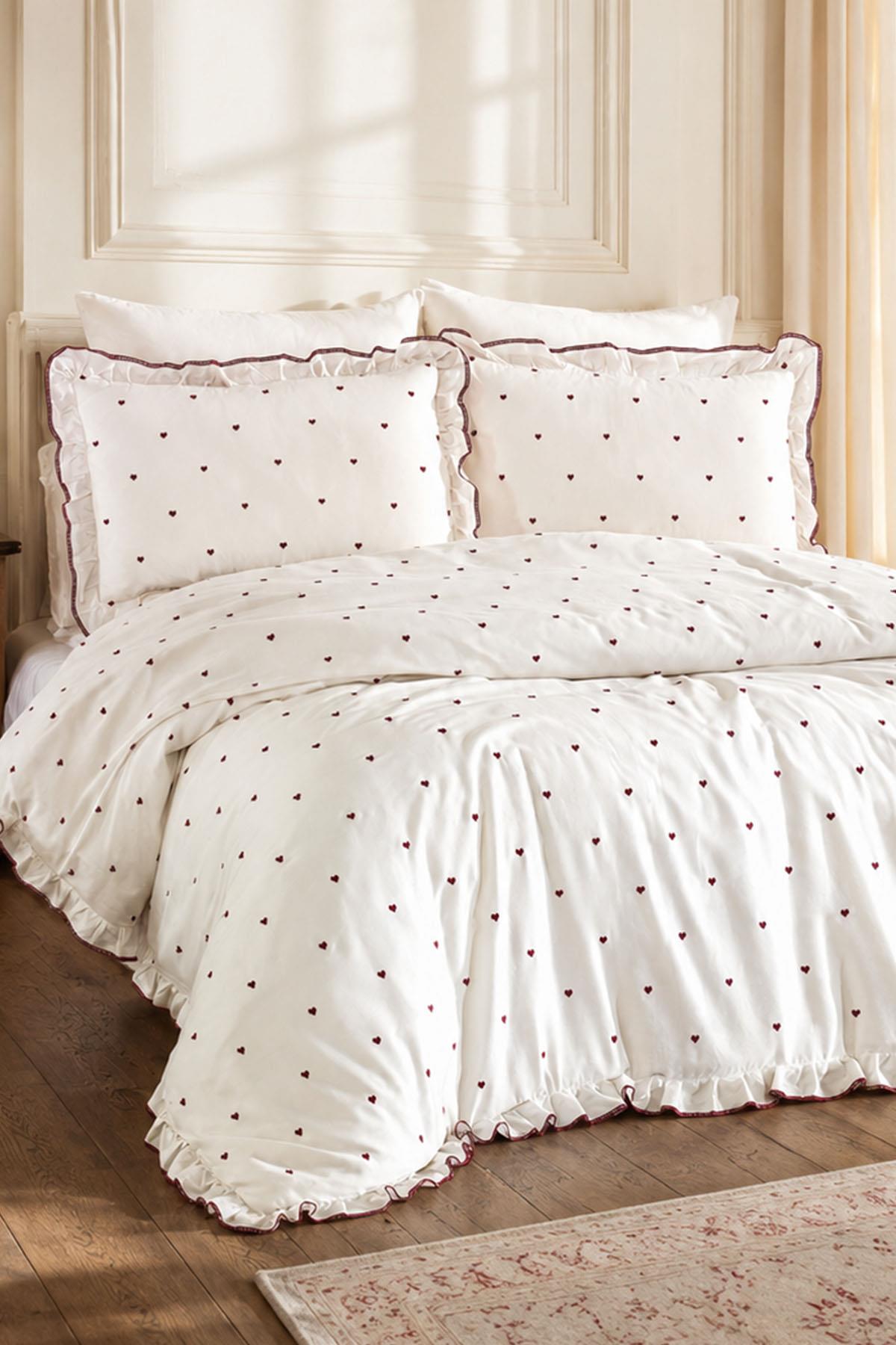 Amore Cotton Satin Double Heart Duvet Cover Set