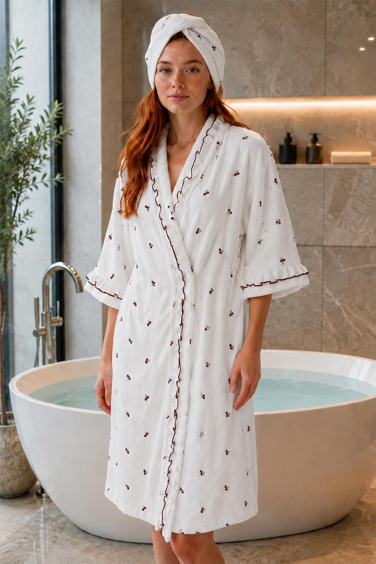 Conjunto de bata de baño de algodón Cherry para mujer