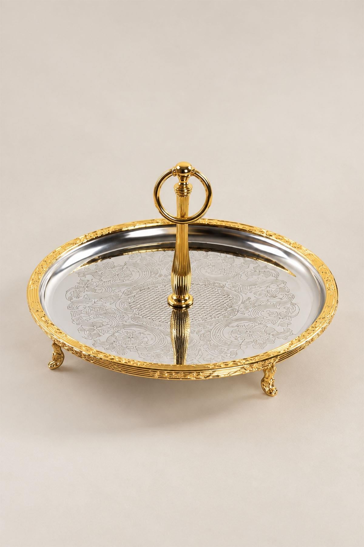 Bandeja de servir Kessa Gold con detalles y asas (30 cm)