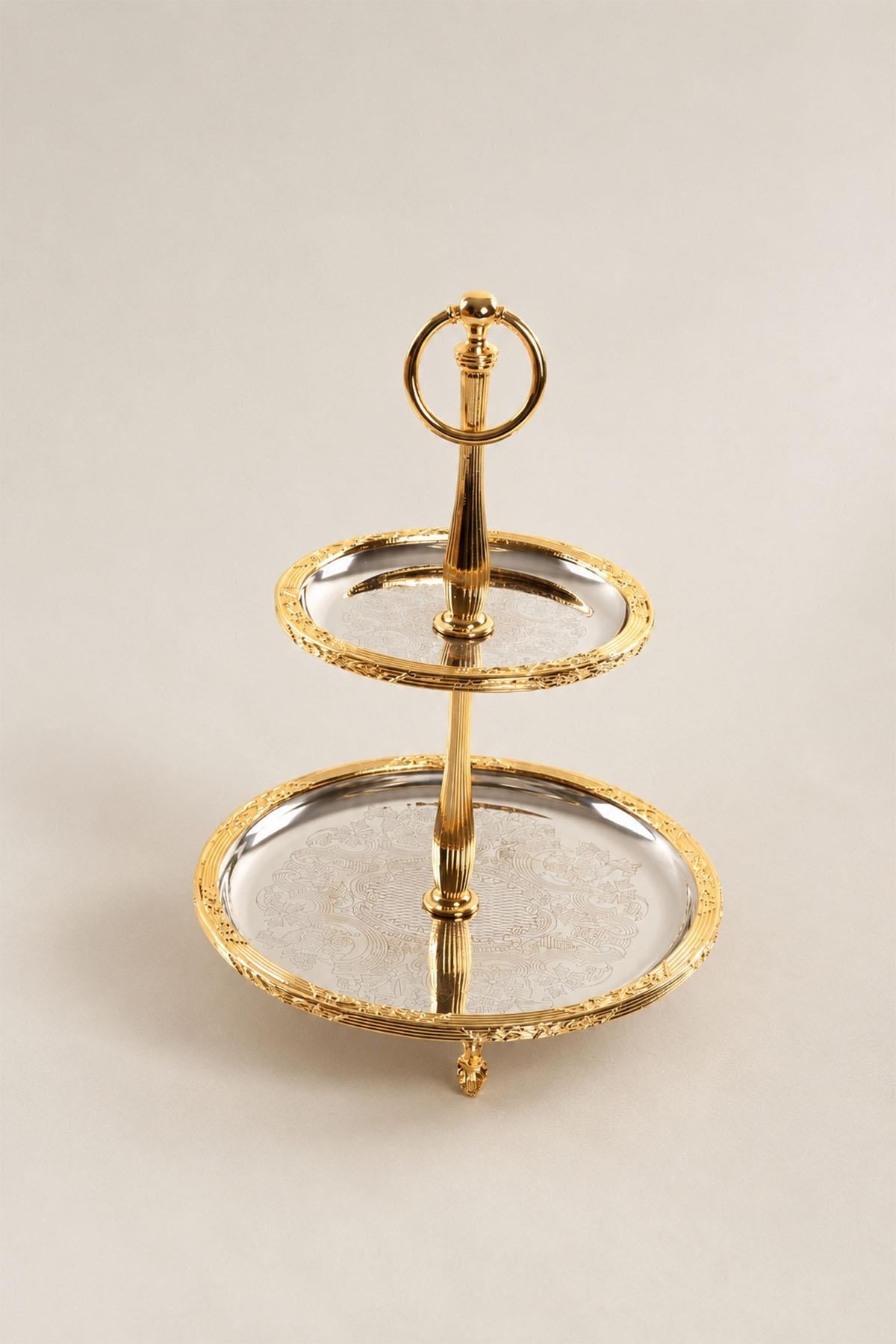 Plato de servir Kessa Gold de 2 niveles con detalles (22-15 cm)