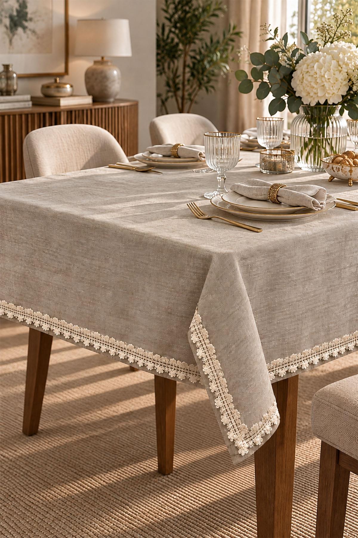 Mantel bordado con estampado floral, resistente a las manchas y de fácil cuidado (160 x 260 cm)