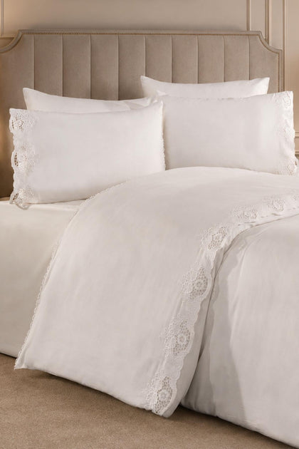 Puerta Floral Embroidered Cotton Satin Double 6-Piece Duvet Cover Set
