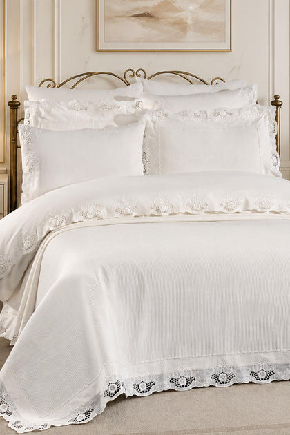 Juego de ropa de cama y colcha Puerta de 9 piezas para cama doble con bordado floral