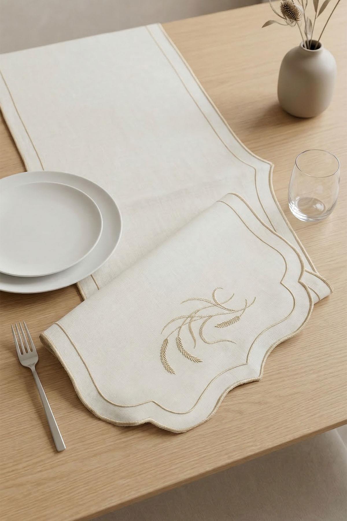 Runner de mesa antimanchas con bordado de espigas (40 x 140 cm)