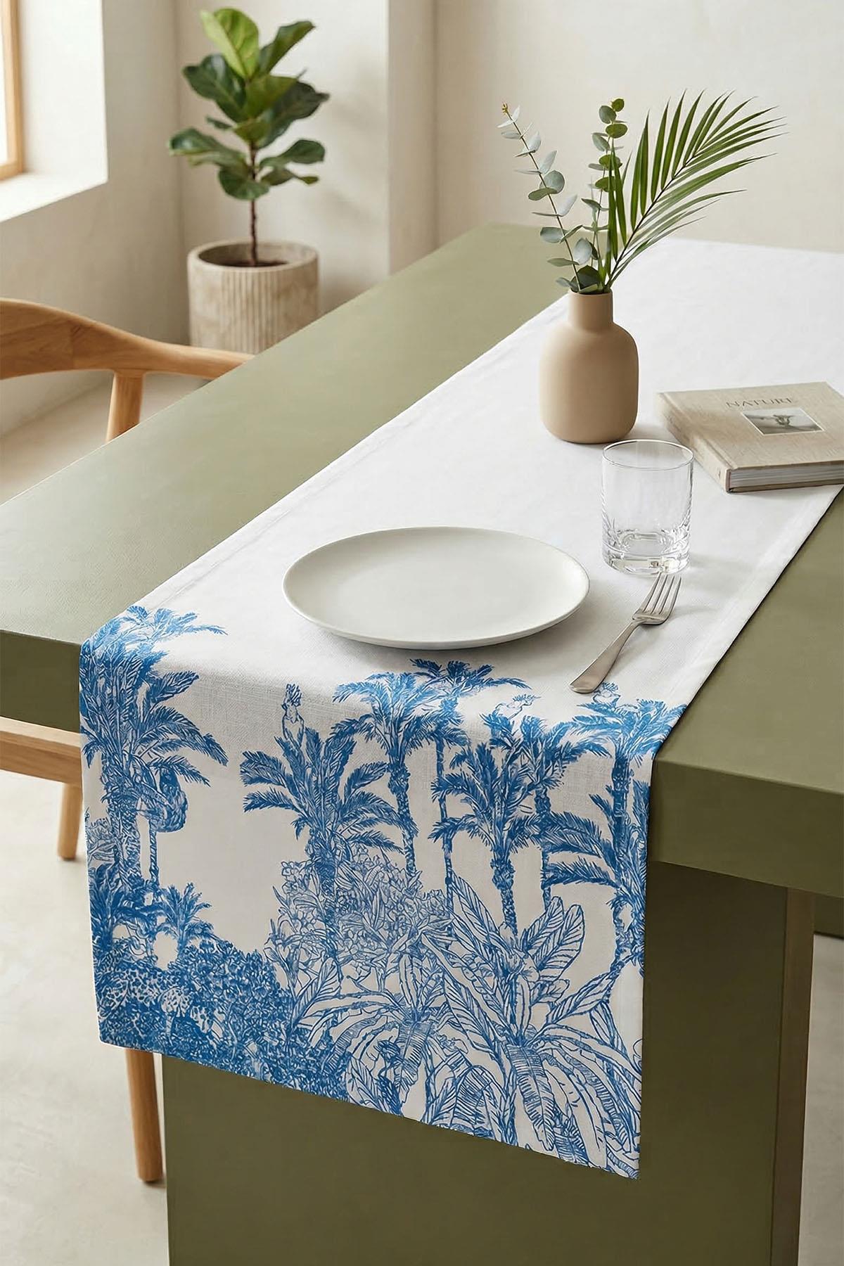 Runner de mesa antimanchas con motivo botánico (40 x 140 cm)