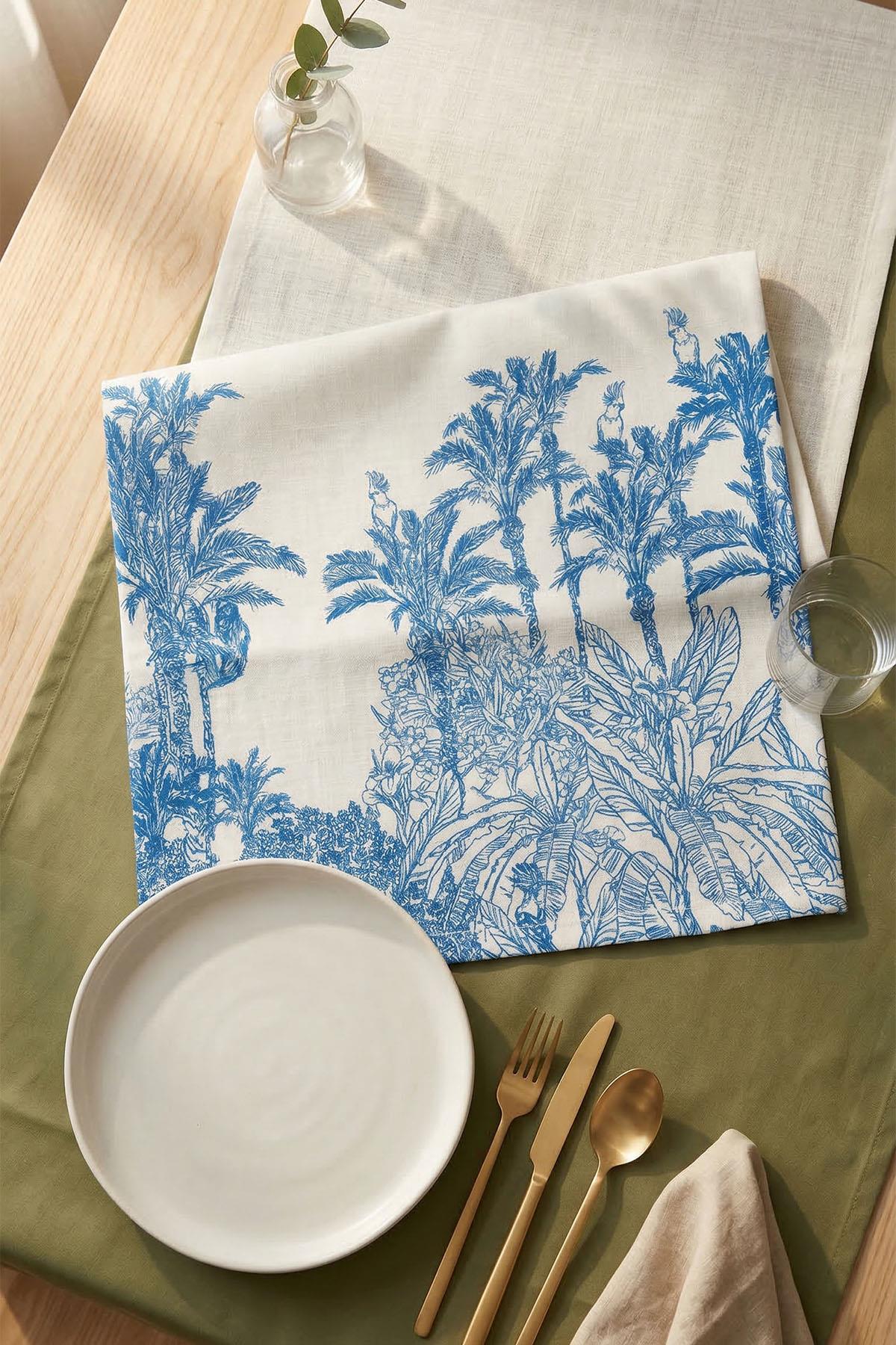Runner de mesa antimanchas con motivo botánico (40 x 140 cm)