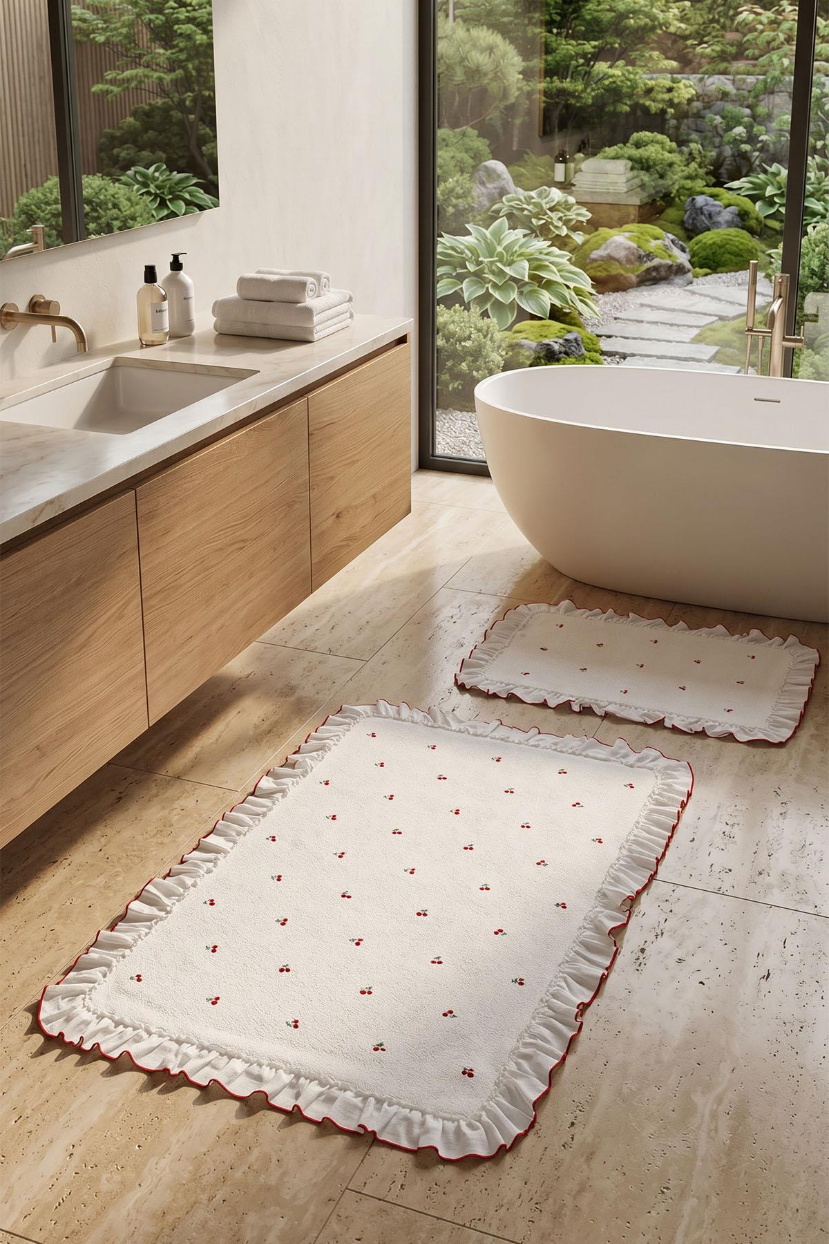 Juego de 2 alfombrillas con bordado de cerezas Cherry (60 x 100 cm)