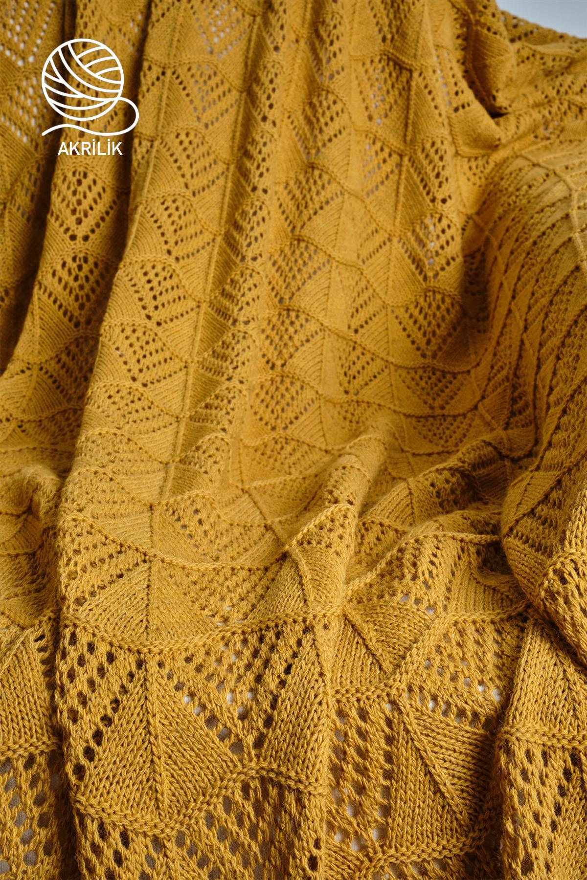 Manta de TV tejida de acrílico amarillo con patrón geométrico, un textil para el hogar decorativo, cómodo y elegante