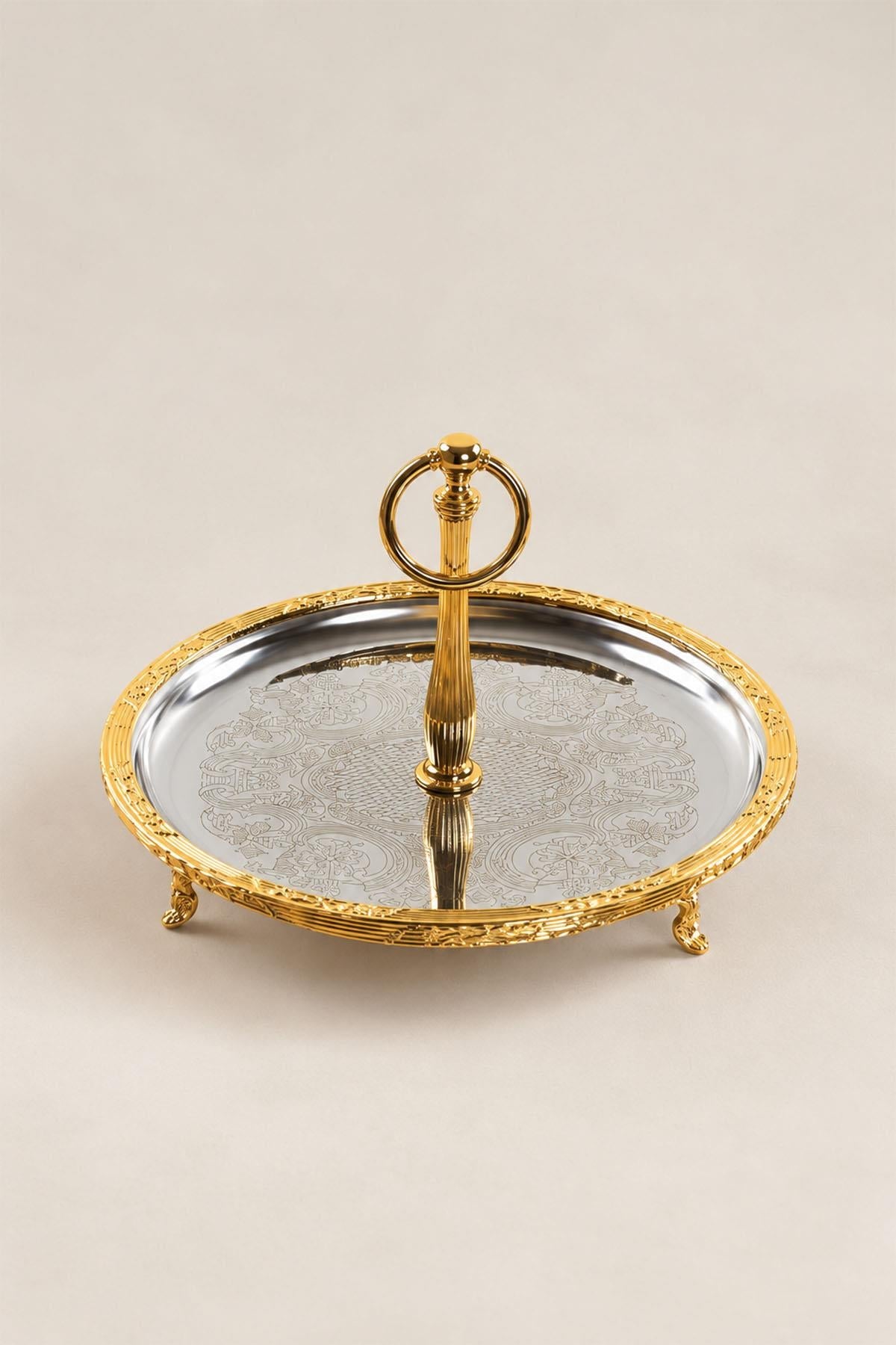 Bandeja de servir Kessa Gold con detalles y asas (26 cm)