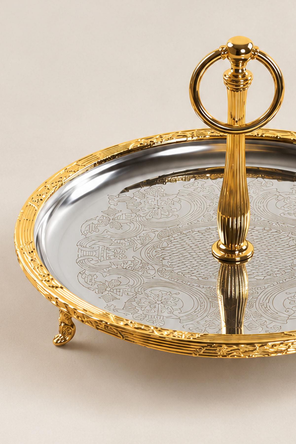 Bandeja de servir Kessa Gold con detalles y asas (26 cm)