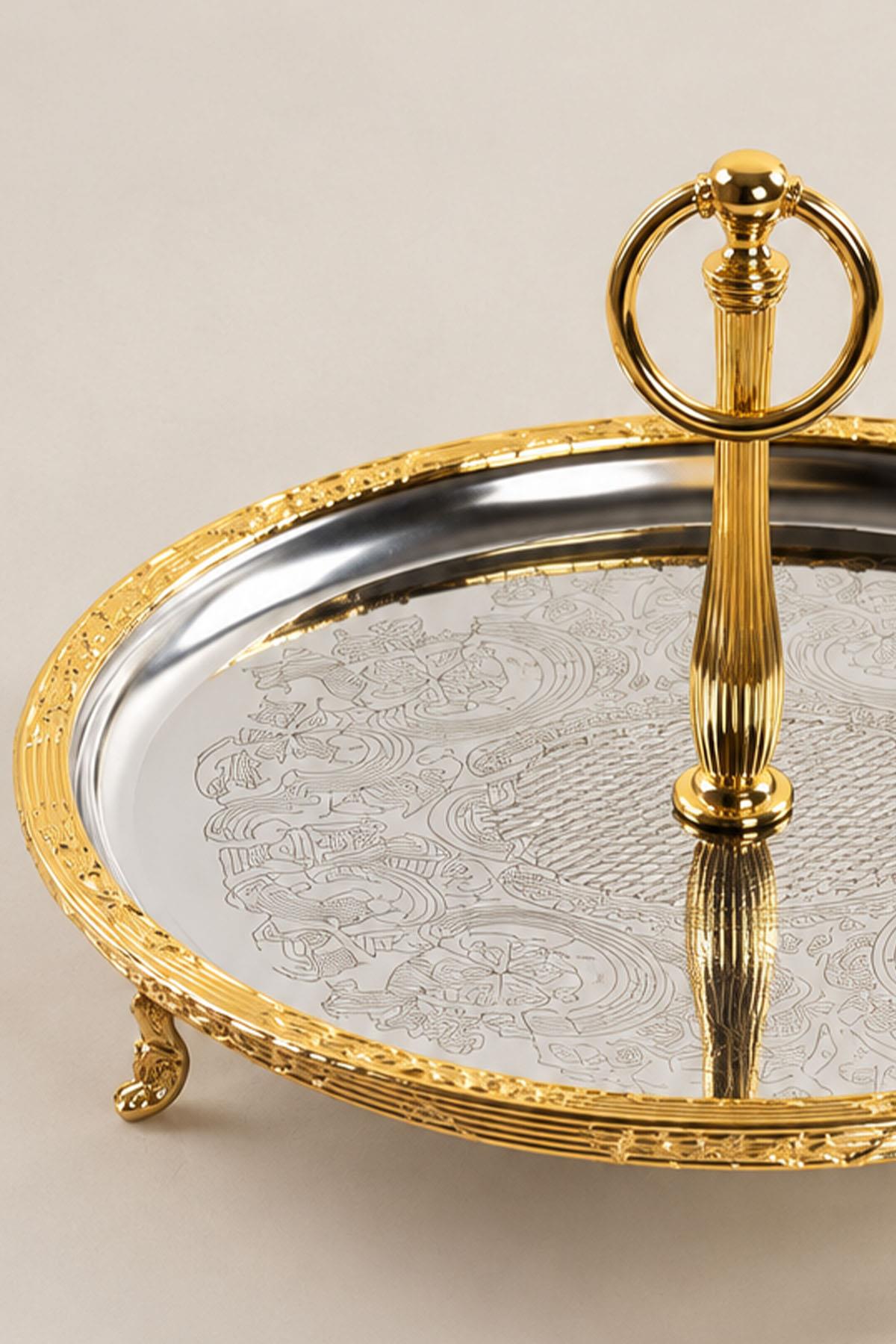 Bandeja de servir Kessa Gold con detalles y asas (30 cm)