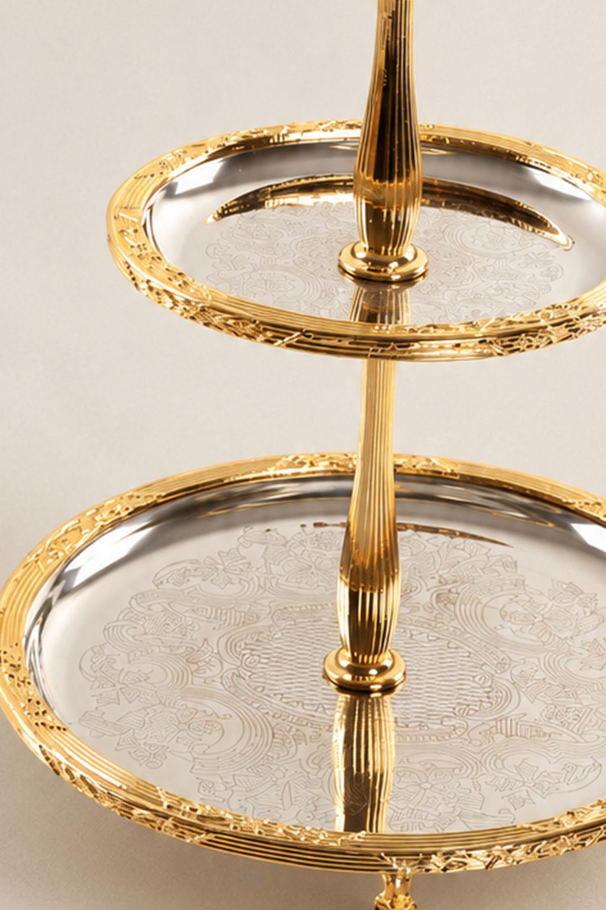 Plato de servir Kessa Gold de 2 niveles con detalles (22-15 cm)