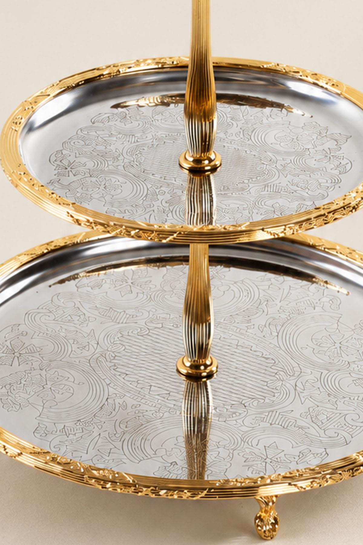 Plato de servir Kessa Gold de 3 niveles con detalles (15-22-30 cm)