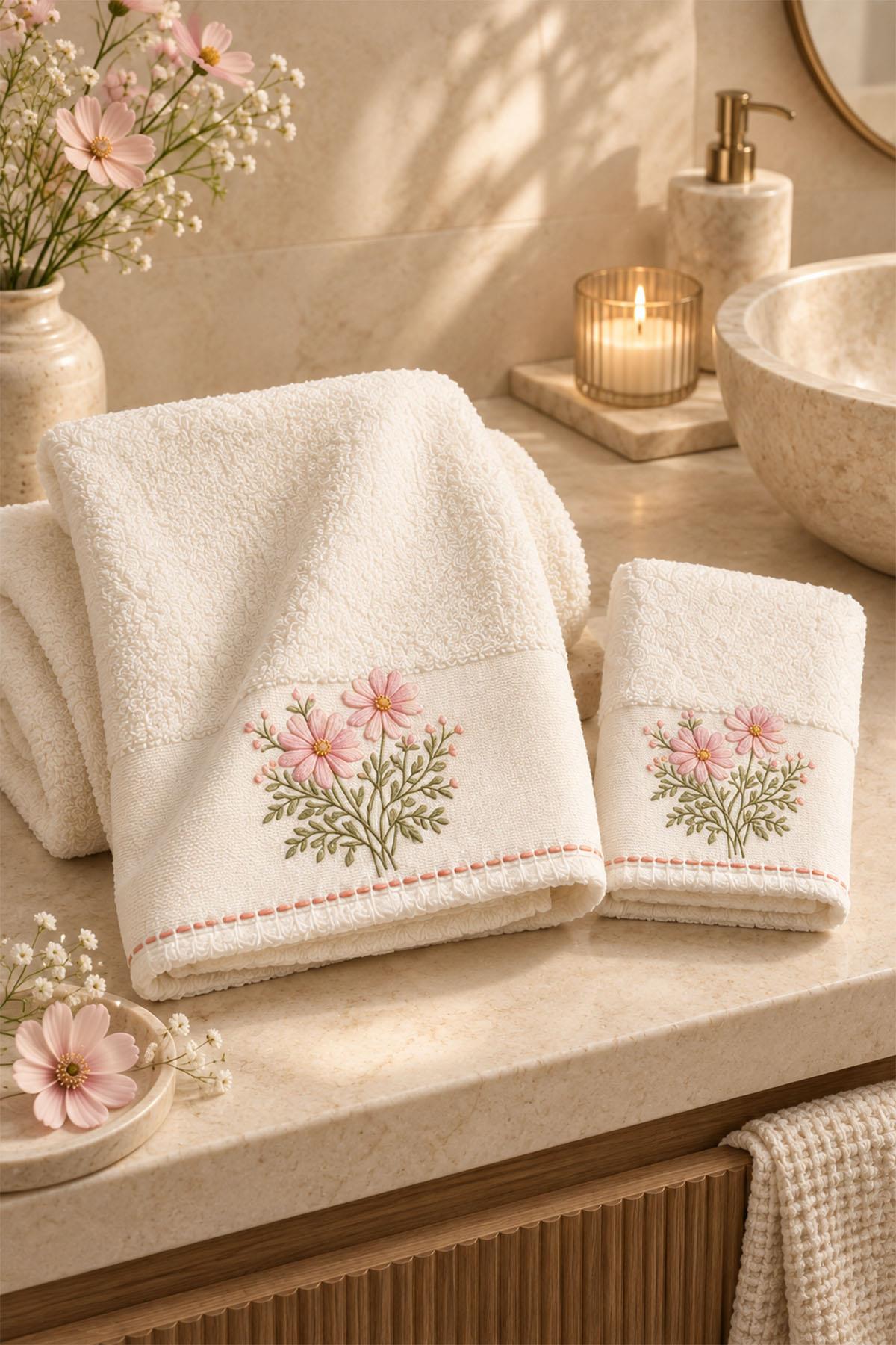 Toalla de mano bordada con flores Fiorella (30 x 50 cm)