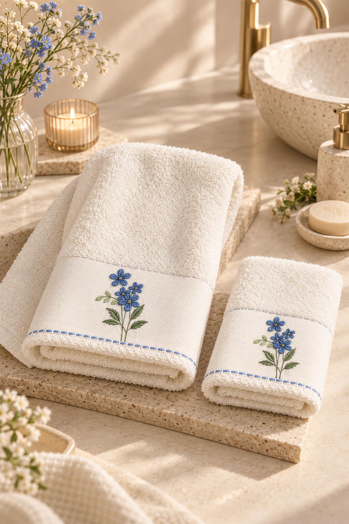 Toalla facial bordada con flores Fiorella (50 x 90 cm)