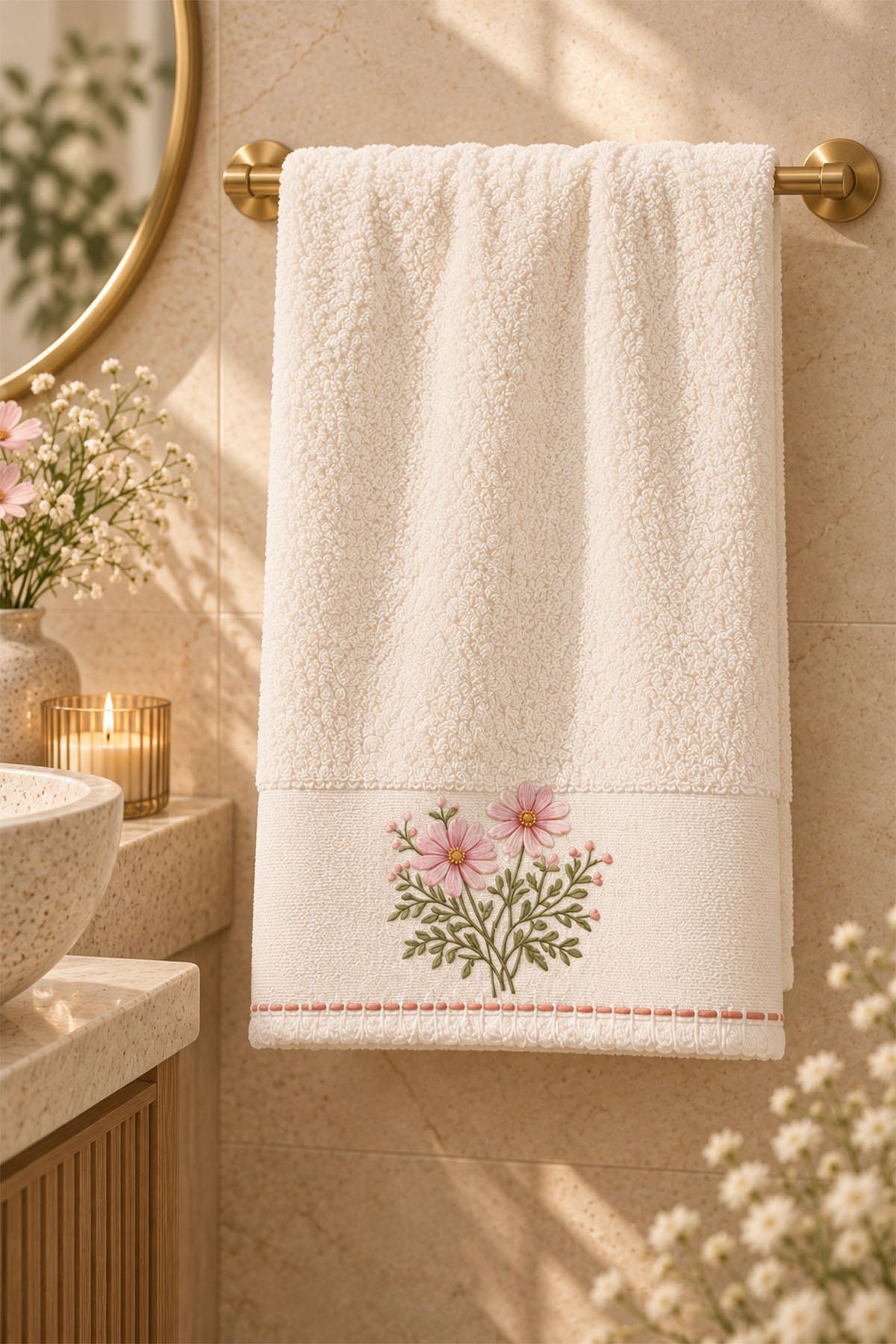 Toalla facial bordada con flores Fiorella (50 x 90 cm)