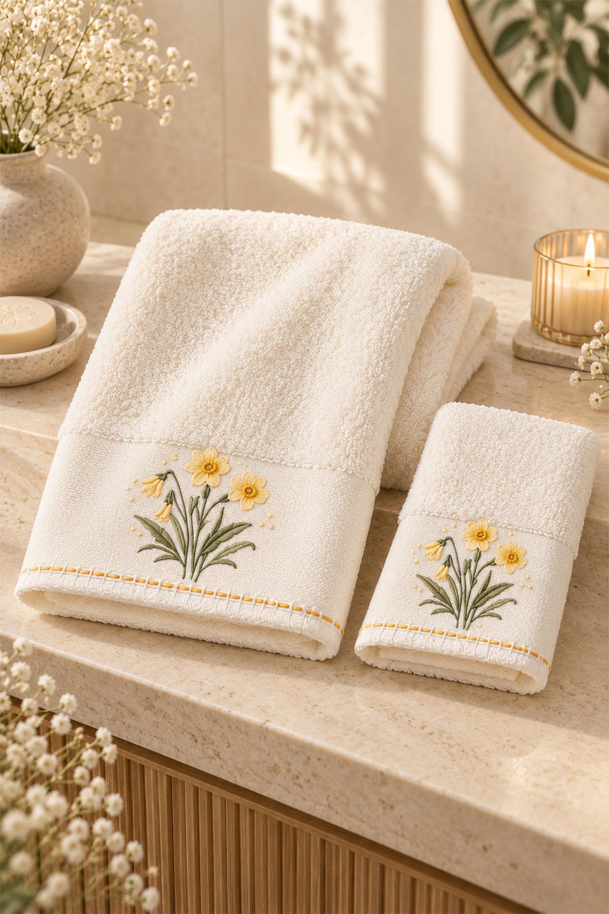 Toalla facial bordada con flores Fiorella (50 x 90 cm)