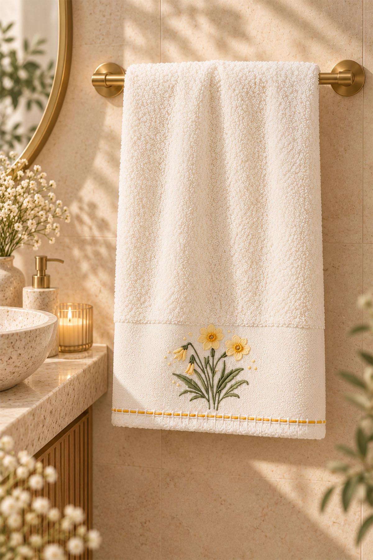 Toalla facial bordada con flores Fiorella (50 x 90 cm)