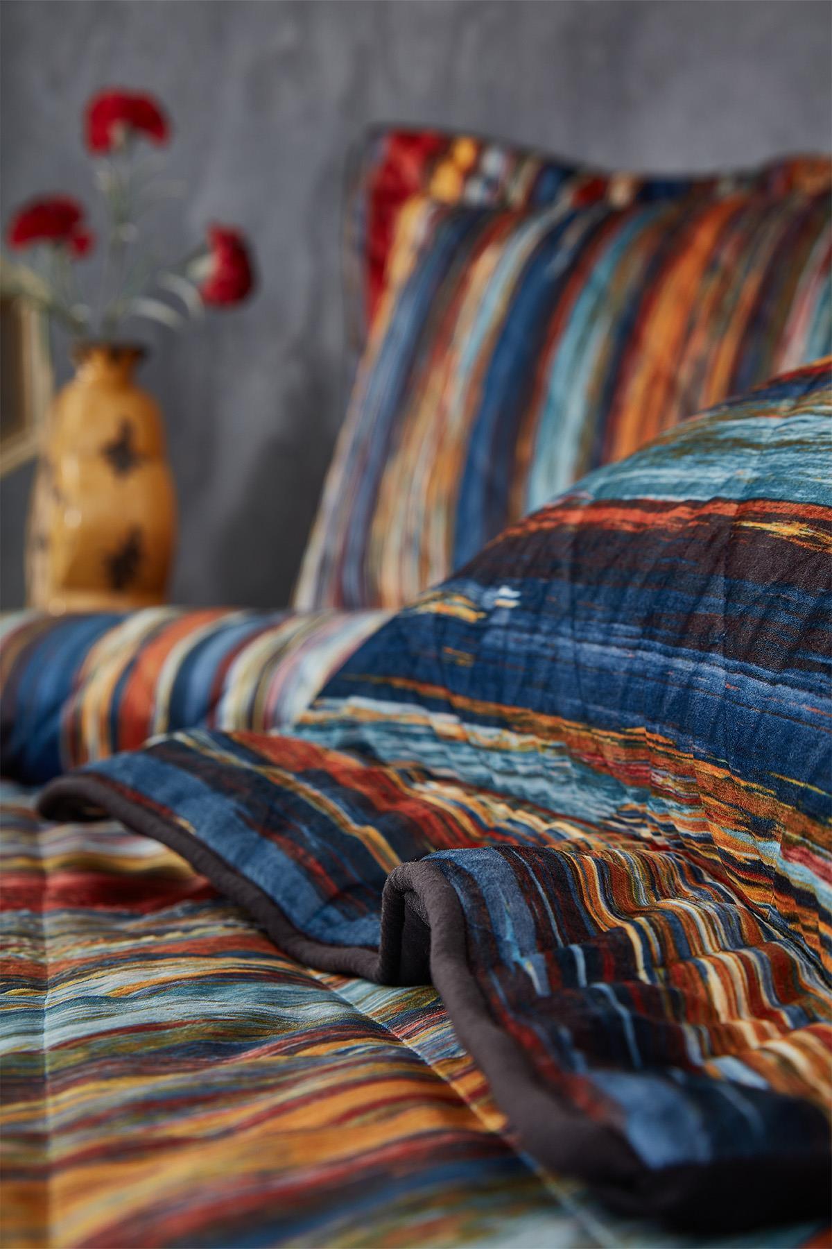 Colcha doble con rayas de colores, decoración de dormitorio moderna y elegante