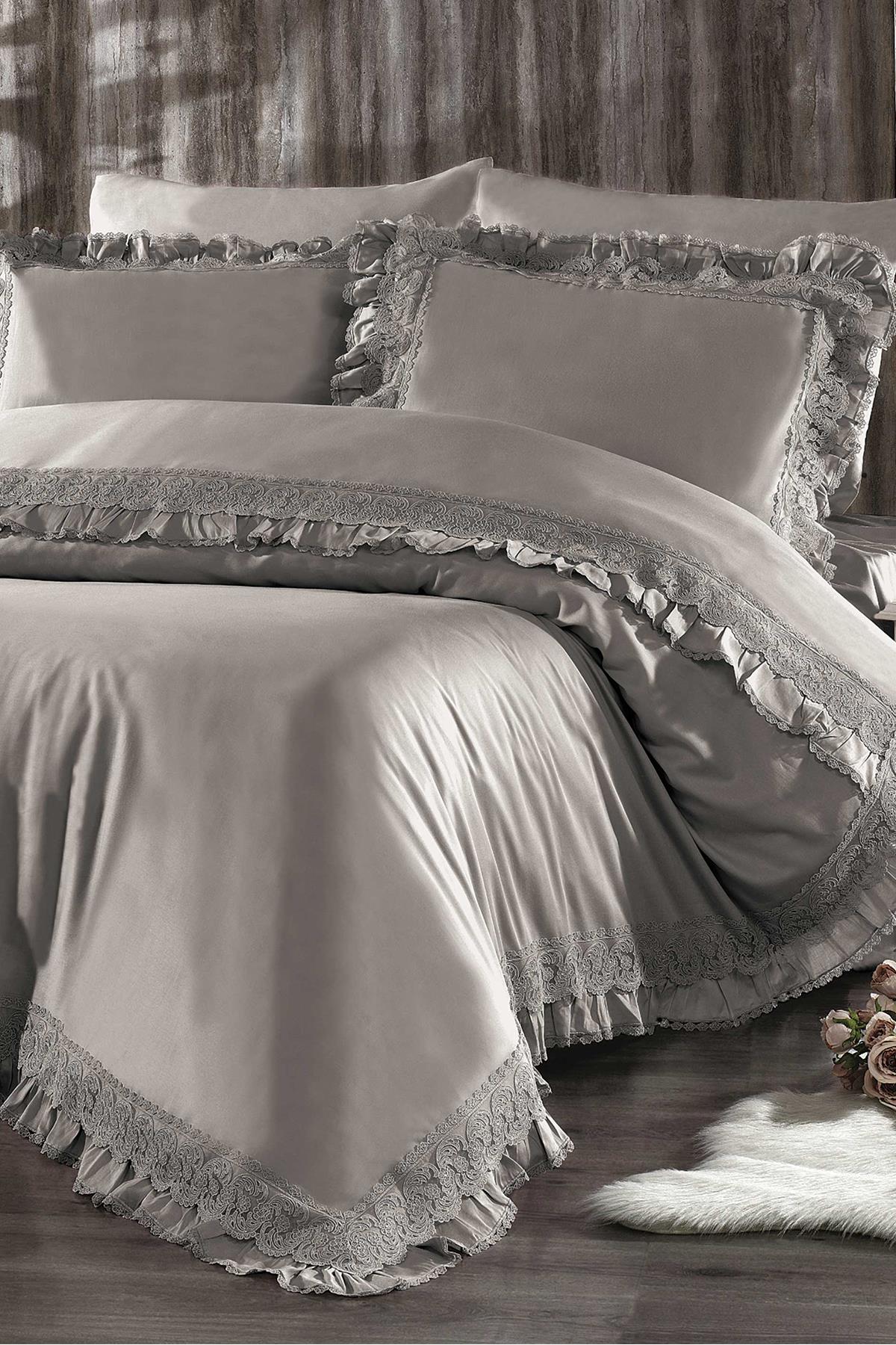 Helen Lace Cotton Satin Single 4-Piece Duvet Cover Set