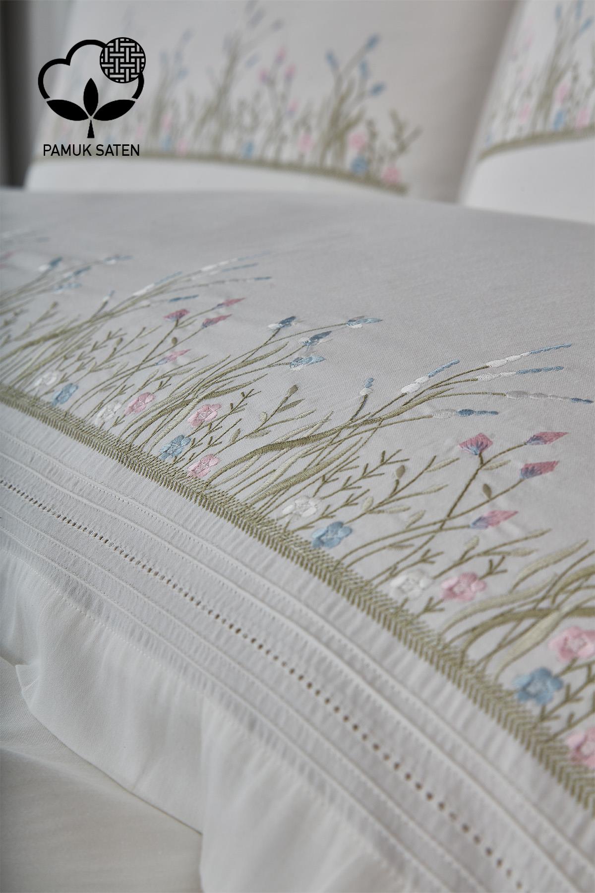 Juego de Sábanas y Colcha de 7 Piezas para Cama Matrimonial con Bordado Masal