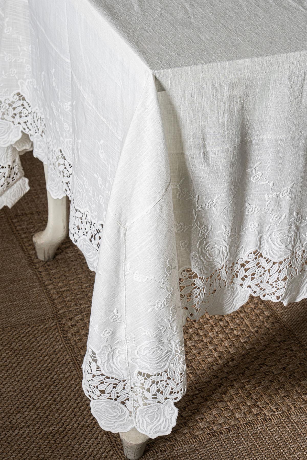 Mantel Morena con bordado floral, resistente a las manchas y de fácil cuidado (160 x 320 cm)