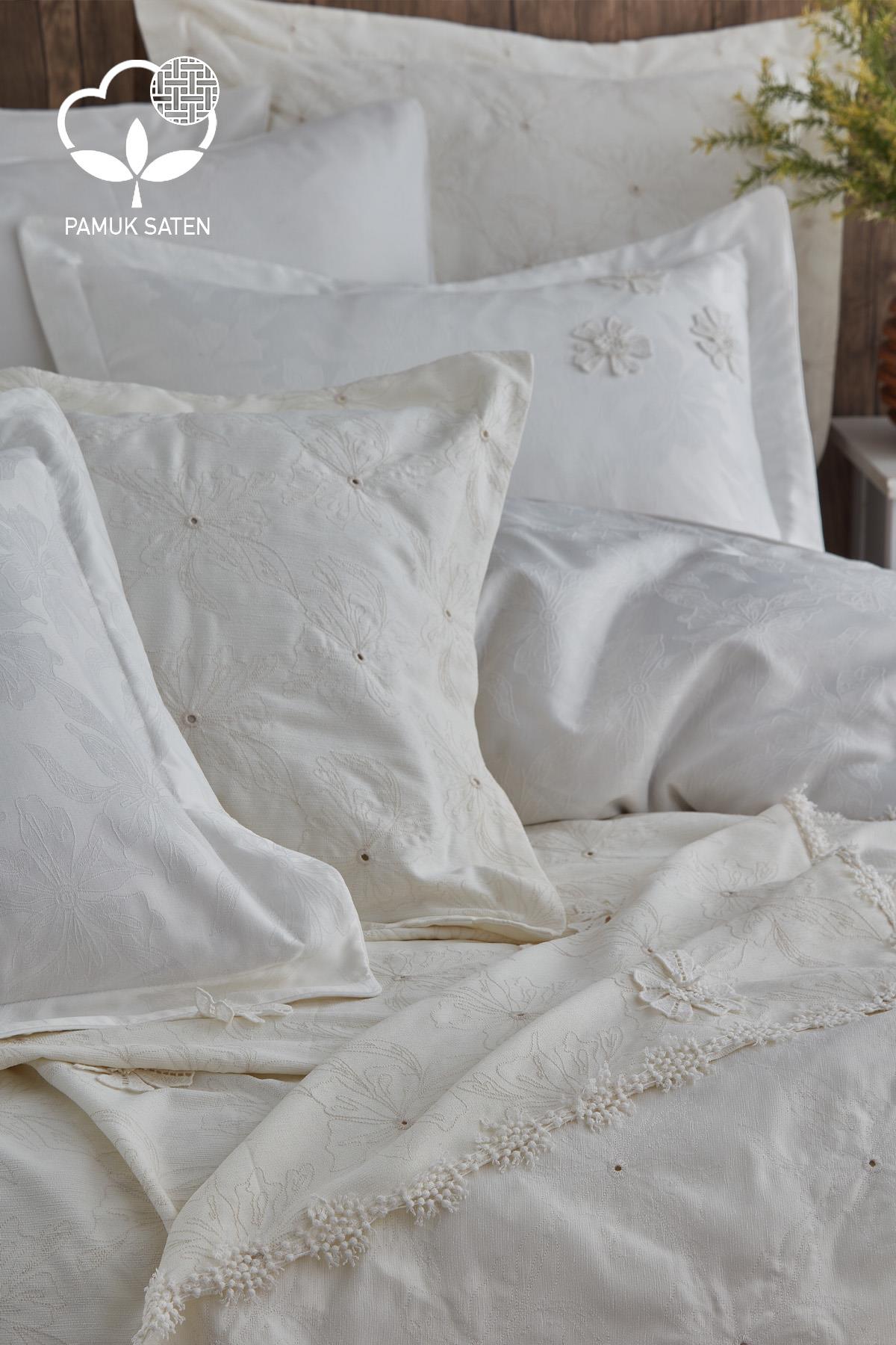 Juego de Funda Nórdica y Colcha de 9 Piezas para Cama Matrimonial con Bordado de Flores Nergiz