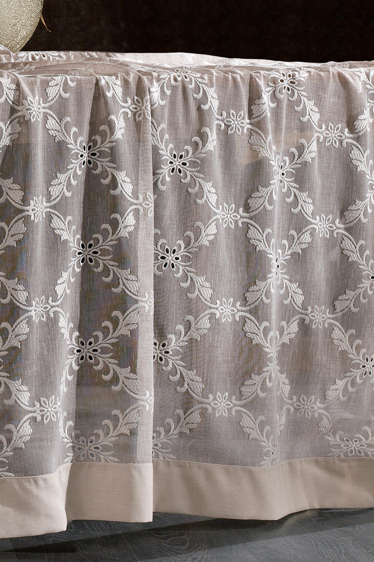 Mantel de color crema, antimanchas y fácil de limpiar, con bordado de flores blancas, 160x260 cm