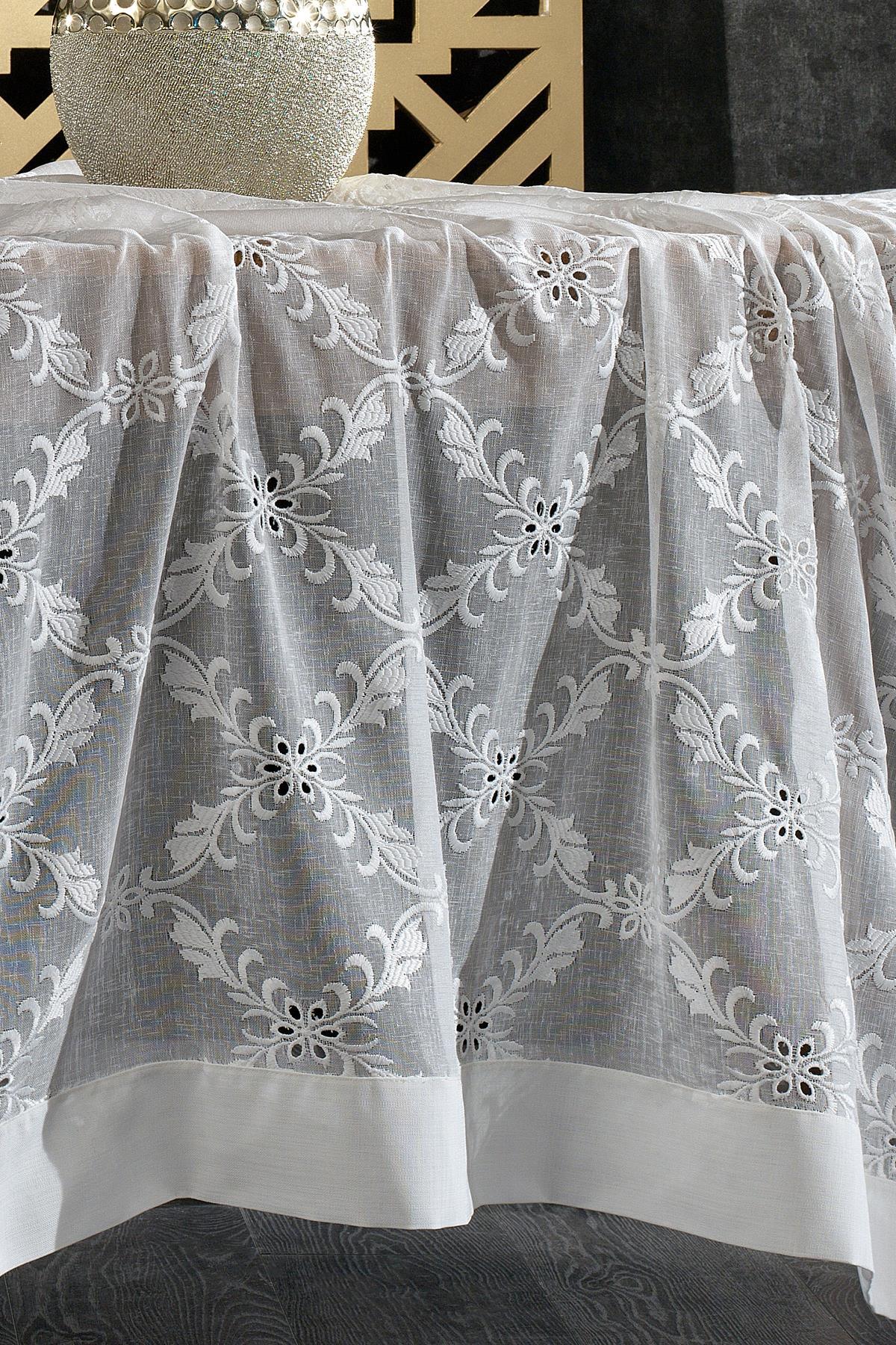 Mantel de satén blanco, antimanchas y sin complicaciones, con bordados florales, 160x260 cm