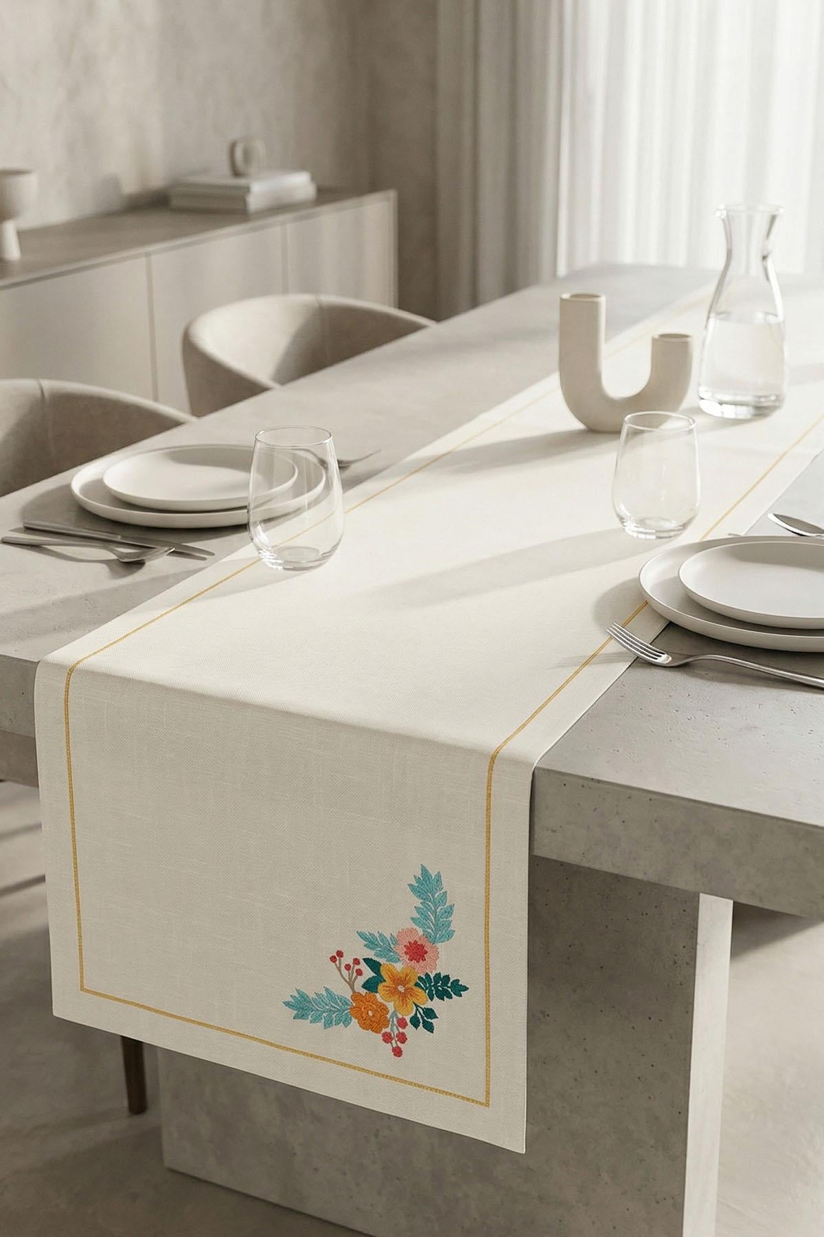 Runner de mesa Oransis con bordado de flores, antimanchas y de fácil cuidado (40 x 140 cm)