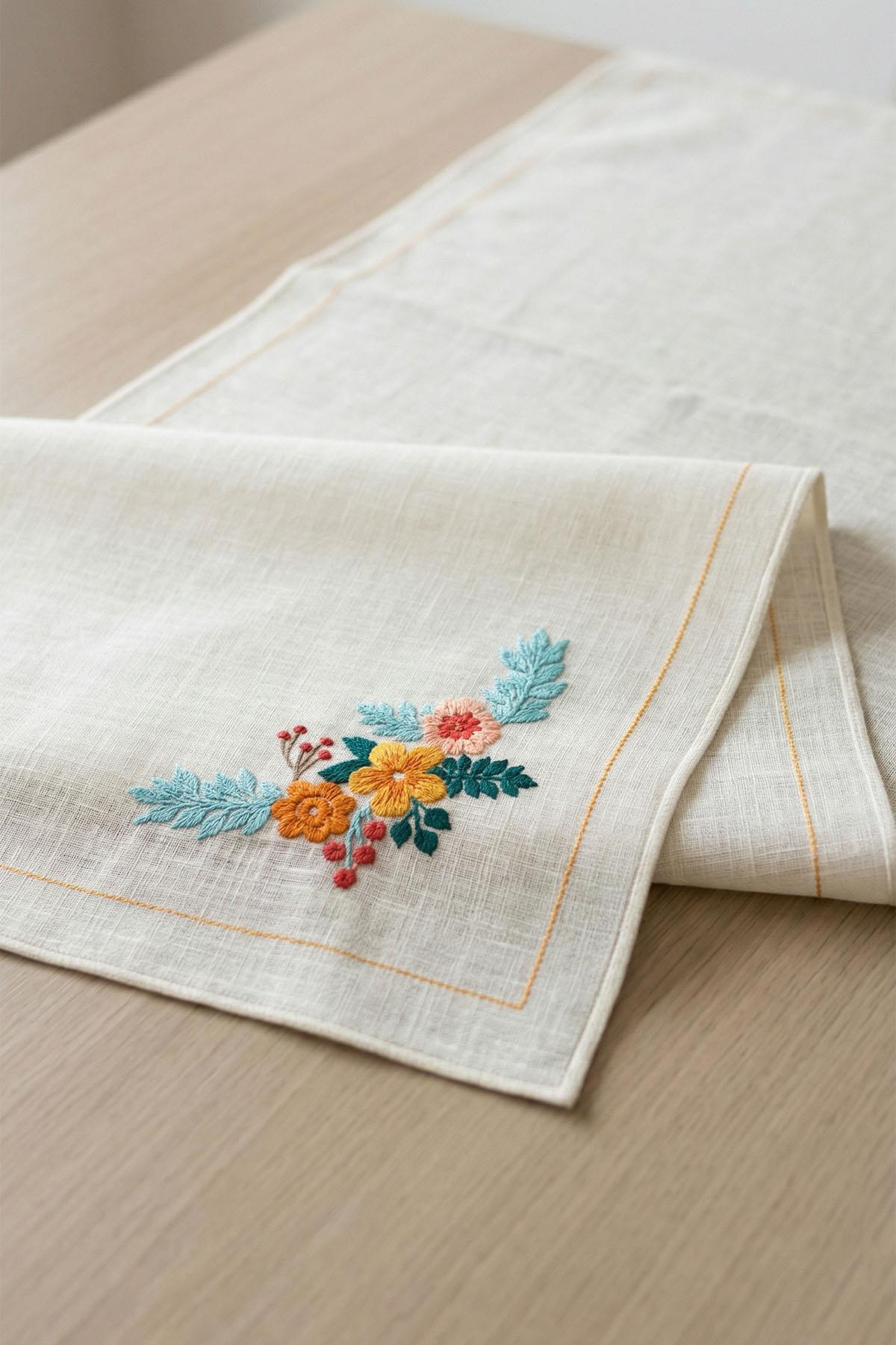 Runner de mesa Oransis con bordado de flores, antimanchas y de fácil cuidado (40 x 140 cm)