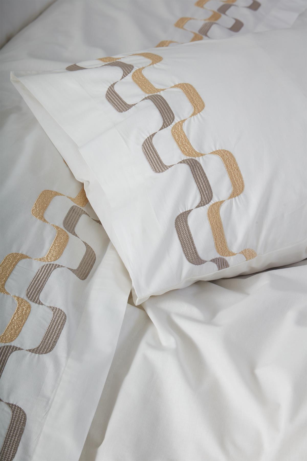 Juego de Funda Nórdica Vella con Bordado en Zigzag para Cama Matrimonial, 6 Piezas