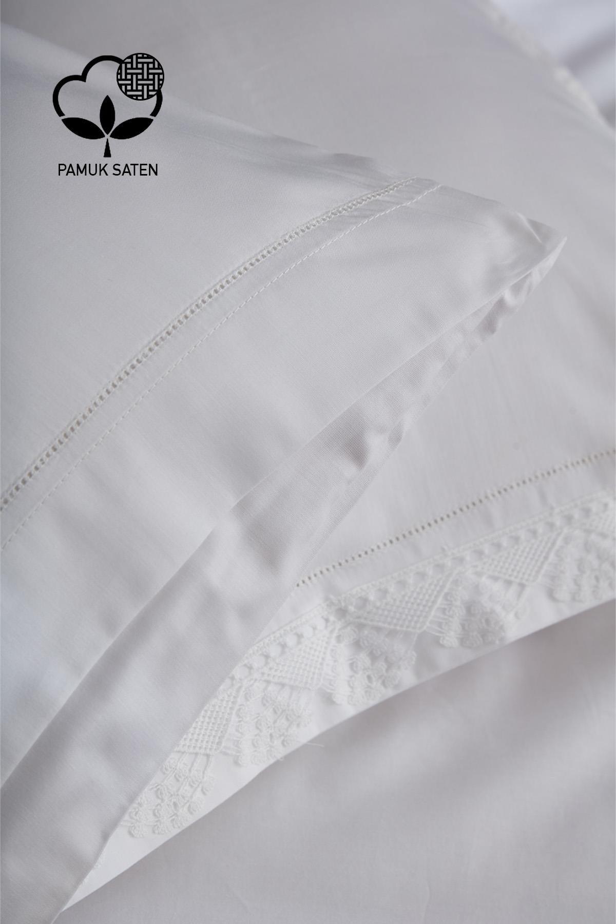 Juego de funda nórdica matrimonial de 6 piezas de satén de algodón con encaje de 300 hilos - Nazik Home - ¡Dale valor a tu hogar!